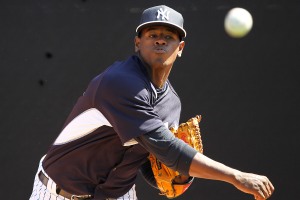 2/21/15 - New York Yankees pitcher Luis Severino, throwing in the bullpen during practice at George M. Steinbrenner Field, in Tampa, Florida.